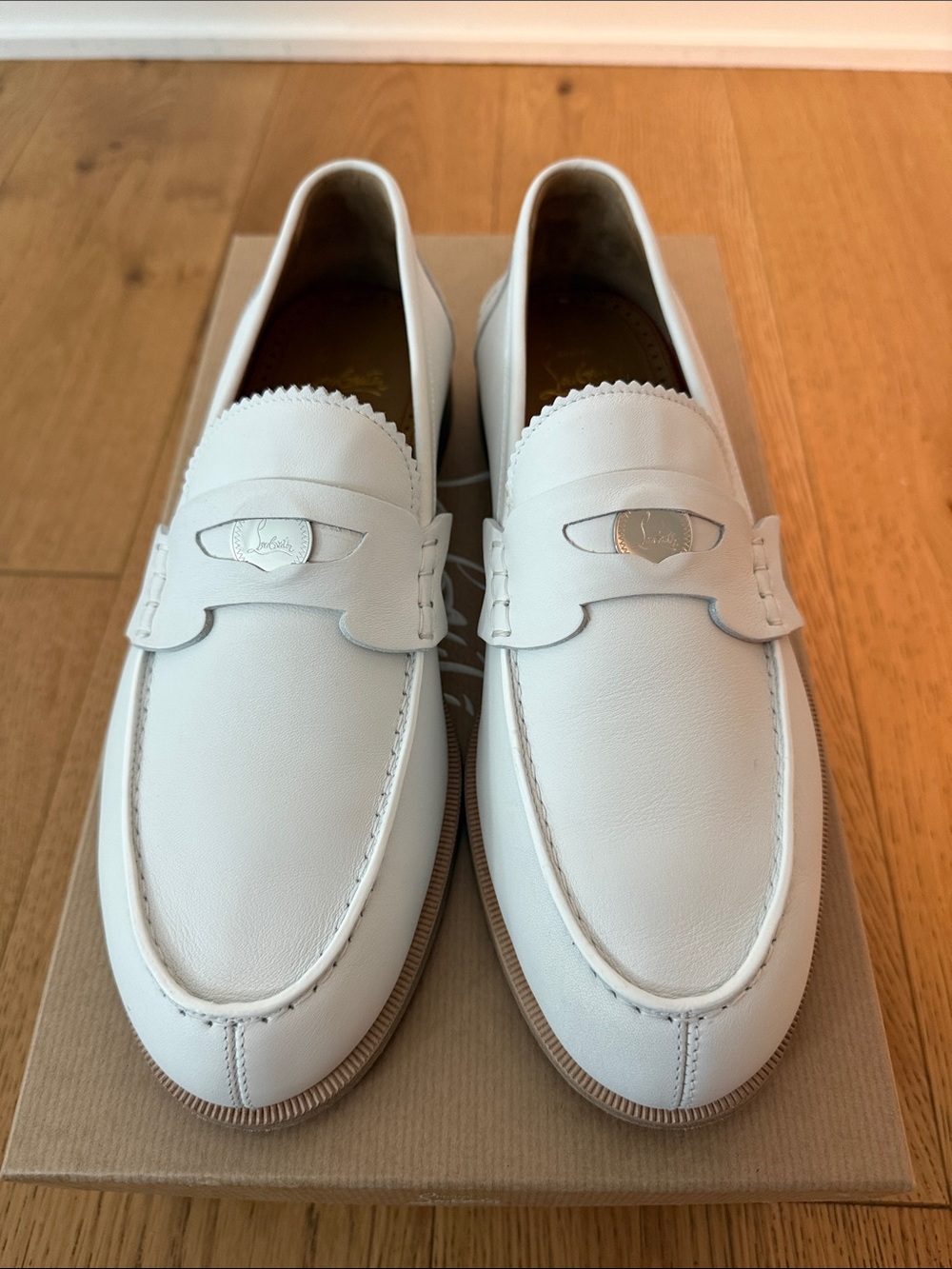 Christian Louboutin White Penny Loafers